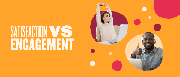 satisfaction-vs-engagement-visual-comparison, happy-woman-stretching-and-smiling-man-with-headphones