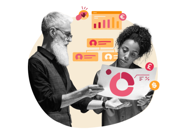 business analysis, teamwork with data insights and charts in a collaborative setting