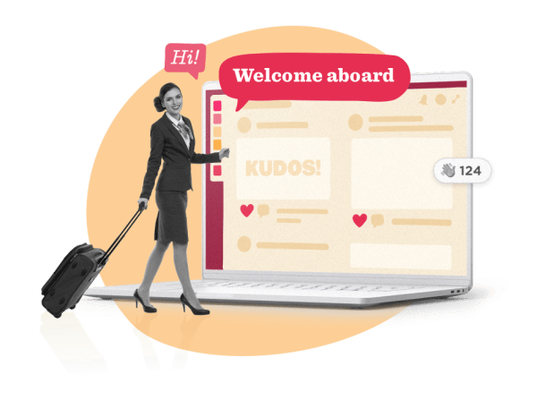 businesswoman, welcome aboard, laptop interface