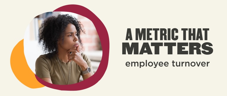 employee contemplating employee turnover metric, thoughtful person with curly hair against a modern background