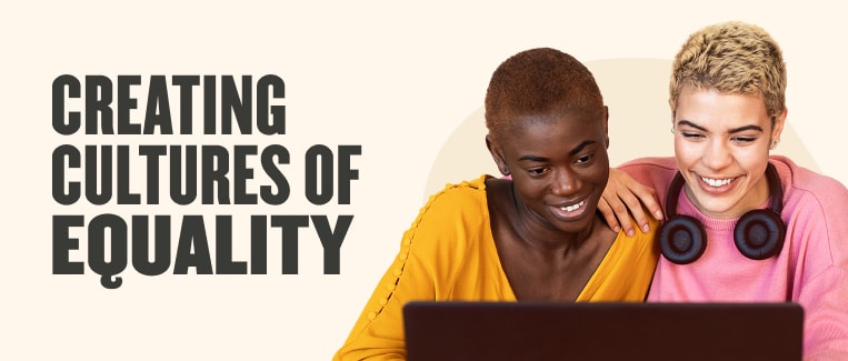 diverse friends collaborate on a laptop promoting equality, creating cultures of equality in a supportive environment