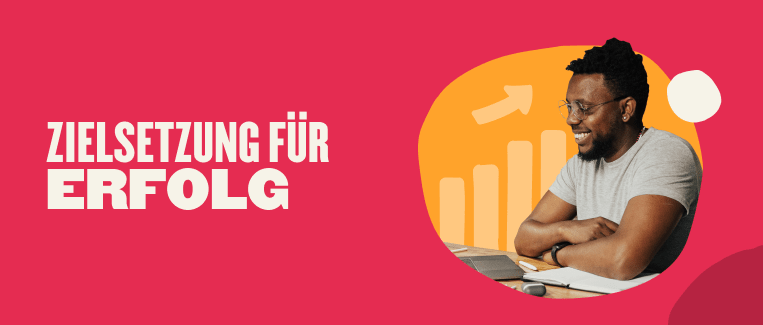 zielsetzung-fuer-erfolg, person-smiling-at-desk-with-growth-graph-illustration