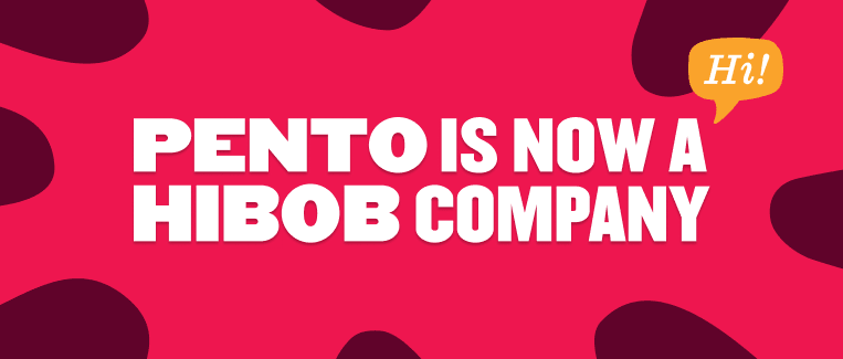 PENTO is now a HIBOB company announcement on bright pink background with playful design elements. , PENTO, HIBOB