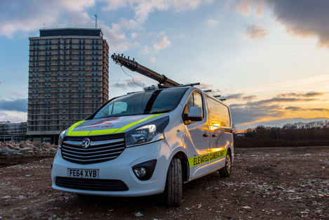 Photographing 27 Sites in 48 Hours. High Level Photography High-Level-Photography-Mast-Vehicle-at-Sunset-1-2 Photographing 27 Sites in 48 Hours.