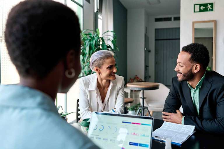 Financial manager speaking to clients