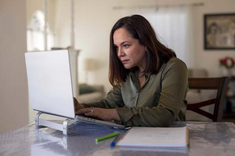 Woman working on laptop