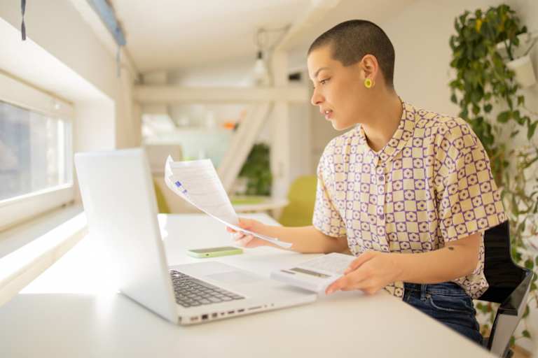 Accounting student working on laptop