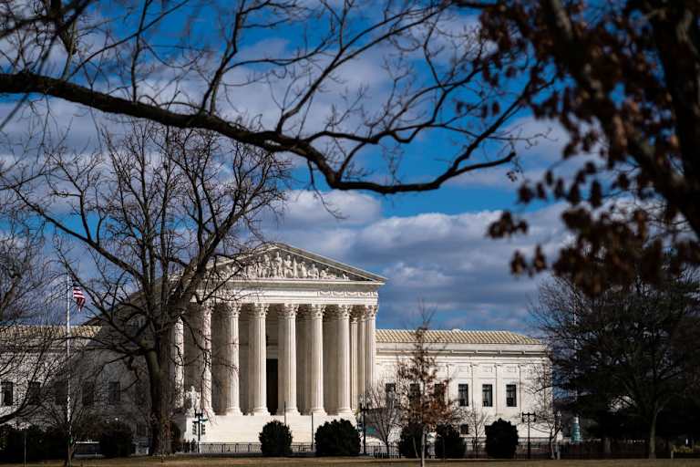 The Supreme Court of the United States is seen from across the Capitol Complex in Washington, DC, on a sunny winter day.