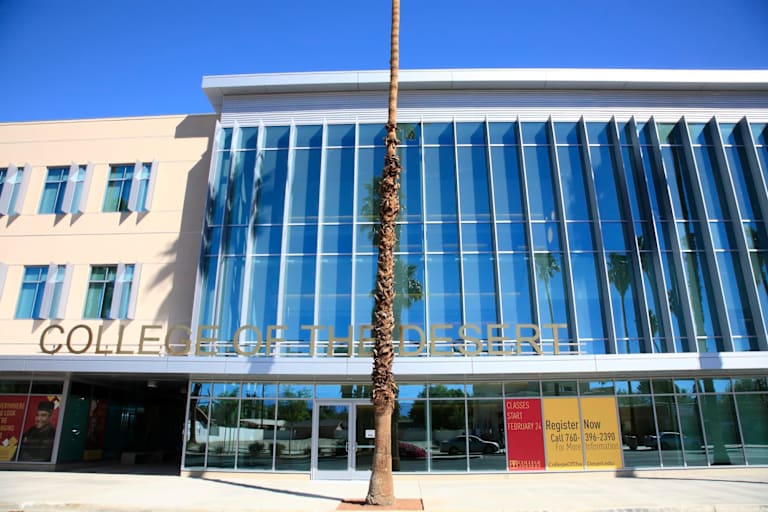 Exterior of the College of the Desert campus headquarters in Indio, California.