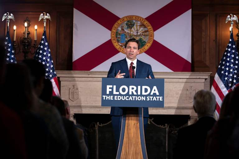 Florida Governor Ron DeSantis speaking after signing education bills