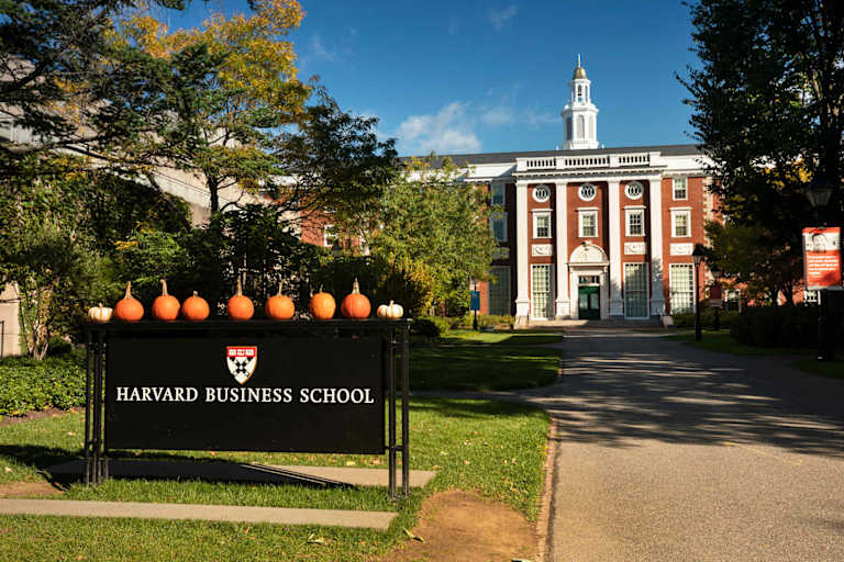Harvard Business School building in Cambridge, Massachusetts, USA, photographed on October 18, 2018. HBS is the graduate business school of Harvard University, offering a full-time MBA program, doctoral programs, executive education, and more. It also owns Harvard Business Publishing, known for business books, leadership articles, and the Harvard Business Review.