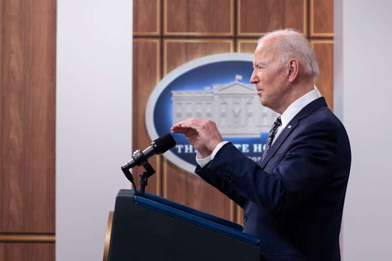 U.S. President Joe Biden delivers remarks on gas prices in the United States from the South Court Auditorium of the White House