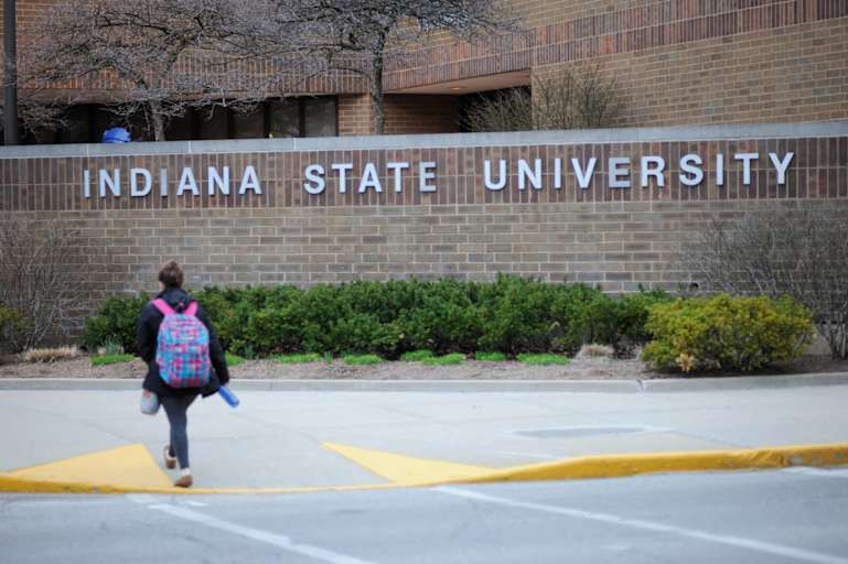Indiana State University sign with student