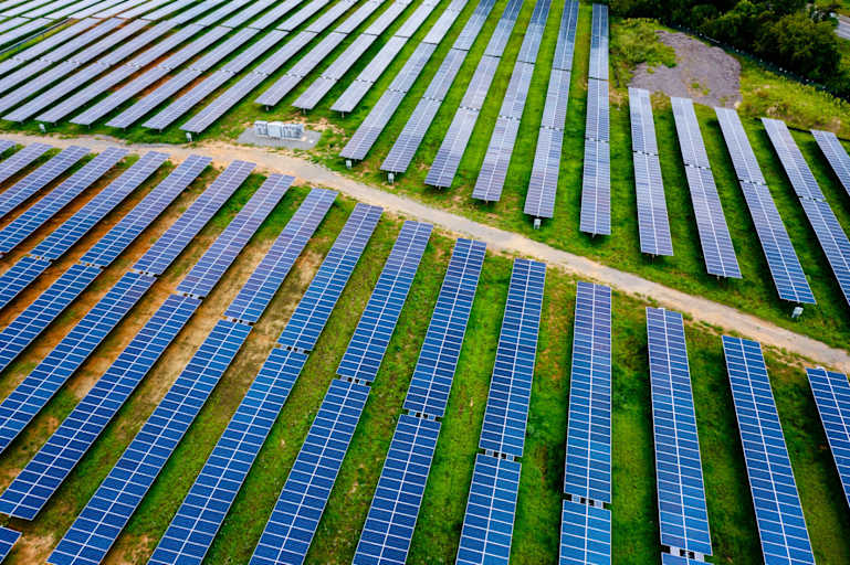 Green energy generation - a large solar power station of photovoltaic (PV) panels - Central Virginia USA.
