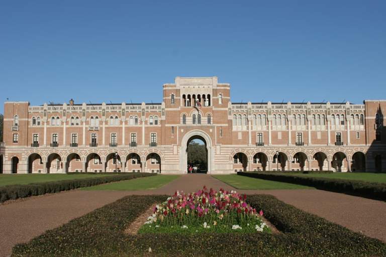 Exterior of Lovett Hall on the Rice University campus in Houston, Texas.