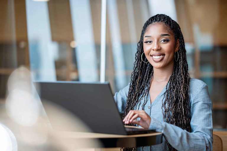 Financial officer working on laptop