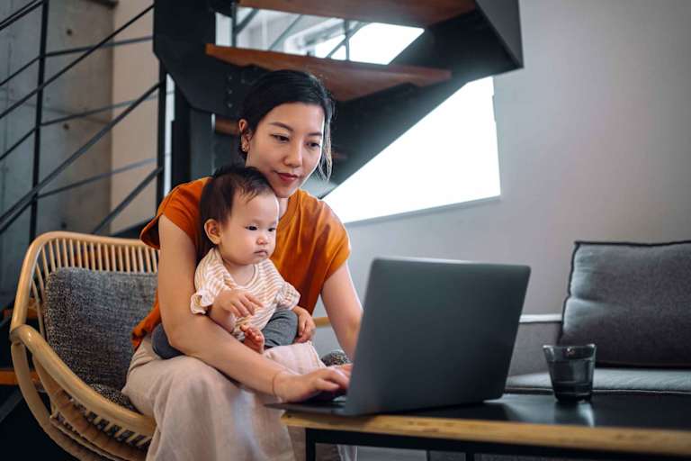 Mother on laptop