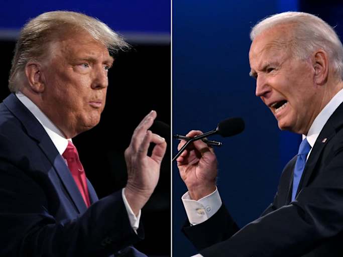 This combination of pictures created on October 22, 2020 shows US President Donald Trump (L) and Democratic Presidential candidate and former US Vice President Joe Biden during the final presidential debate in 2020.