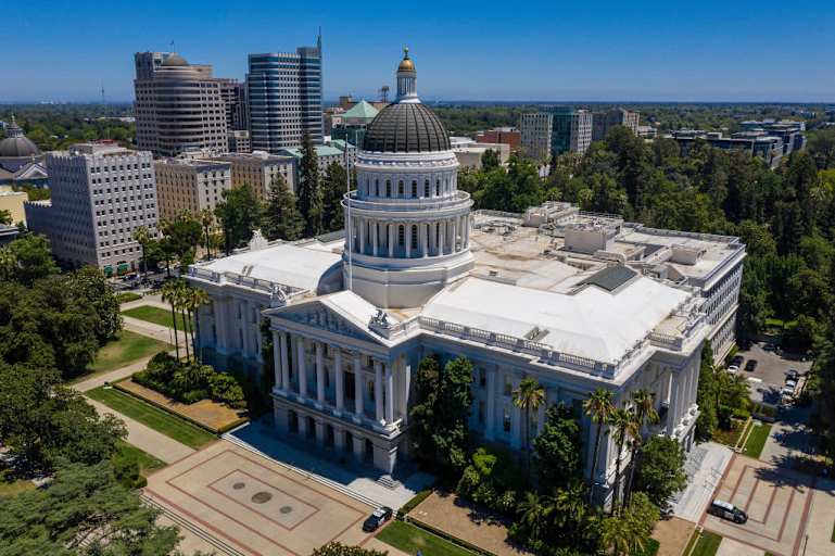 Exterior of the California State Capitol building in Sacramento, California.