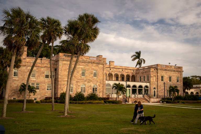 Students walking on the New College of Florida campus in Sarasota, Florida.