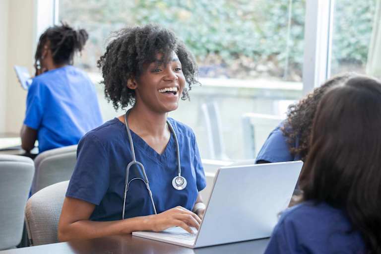 Nursing student on laptop