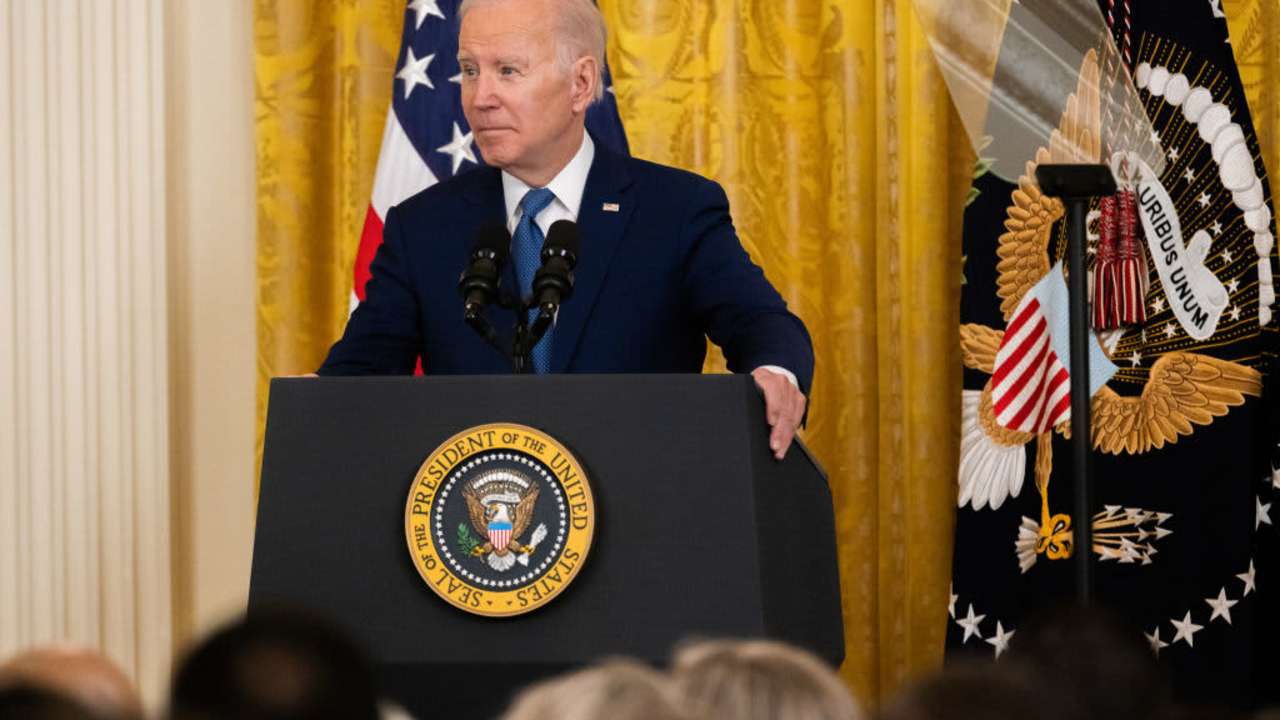 WASHINGTON DC, UNITED STATES - MARCH 23:President Joe Biden speaks at an event celebrating the 13th anniversary of the Affordable Care Act in the East Room of the White House in Washington, DC on March 23rd, 2023. (Photo by Nathan Posner/Anadolu Agency via Getty Images)