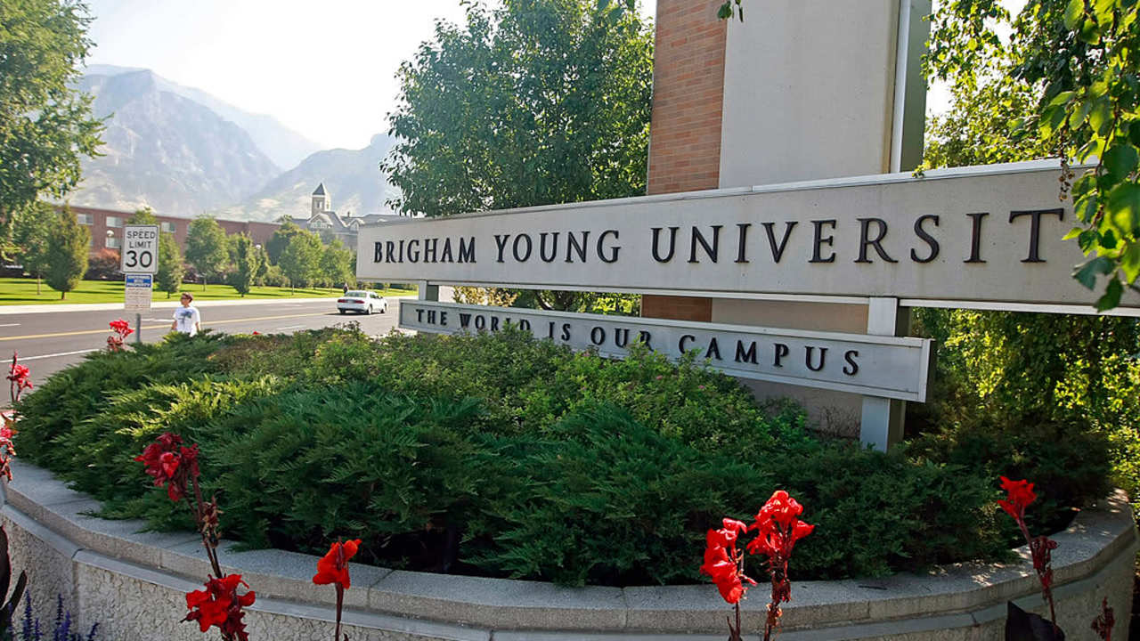 UNITED STATES - SEPTEMBER 01: A sign stands at the main entrance to the campus of Brigham Young University in Provo, Utah, U.S., on Tuesday, Sept. 1, 2009. People in the Mormon community, including college students, were the targets of a fraud perpetrated by record producer Henry Jones and Tri Energy Inc., the U.S. Securities and Exchange Commission alleges.