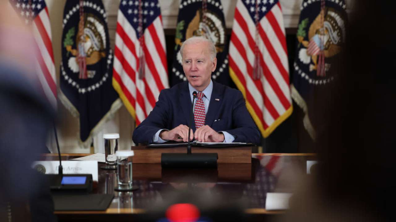 WASHINGTON, DC - APRIL 04: U.S. President Joe Biden holds a meeting with his science and technology advisors at the White House on April 04, 2023 in Washington, DC. Biden met with the group to discuss the advancement of American science, technology, and innovation, including artificial intelligence. (Photo by Kevin Dietsch/Getty Images)