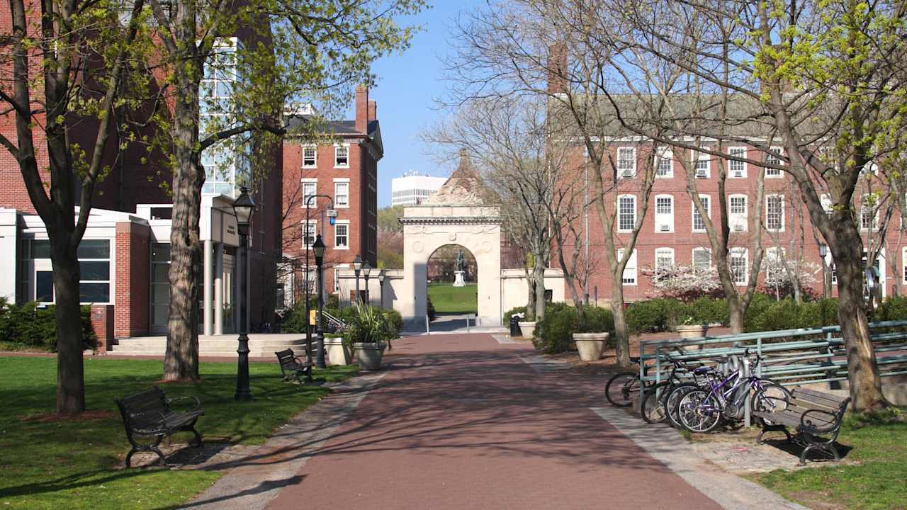 Brown University campus in Providence, Rhode Island, on a sunny fall day.