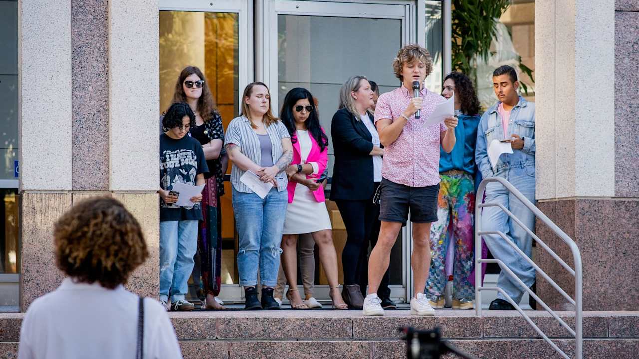 Cameron Driggers, founder of the University of Florida's Youth Action Fund (YAF), giving a speech at a student rally on campus.