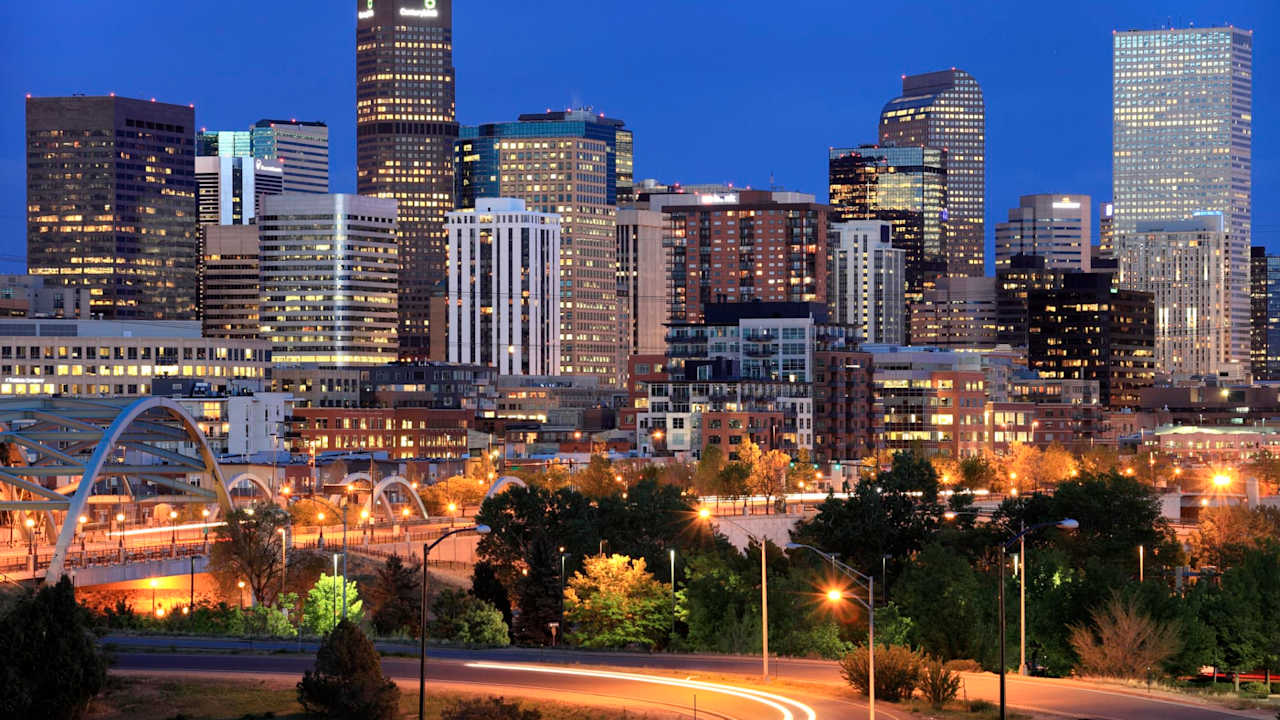 city view of Denver during blue hour