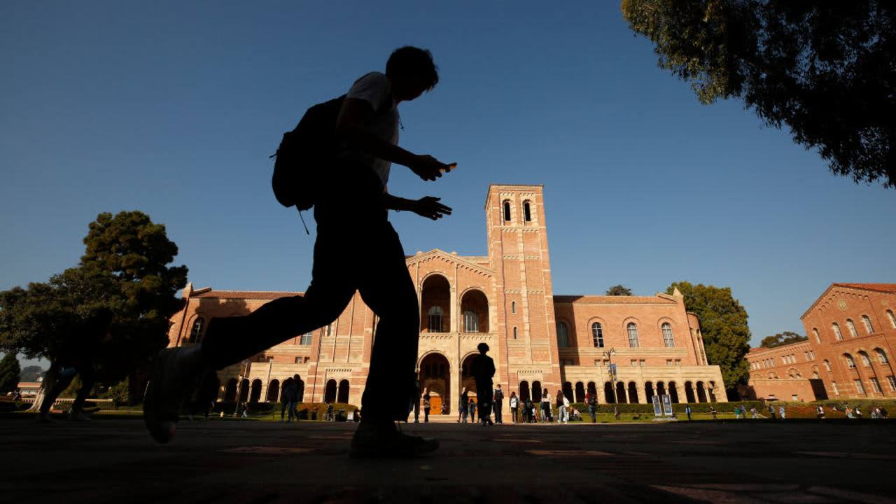 LOS ANGELES, CA - NOVEMBER 17: Royce Hall on the campus of the University of California, Los Angeles (UCLA) as UCLA lecturers and students celebrate after a strike was averted Wednesday morning. Lecturers across the UC system were planning to strike Wednesday and Thursday over unfair labor practices. UCLA on Wednesday, Nov. 17, 2021 in Los Angeles, CA. (Al Seib / Los Angeles Times via Getty Images)