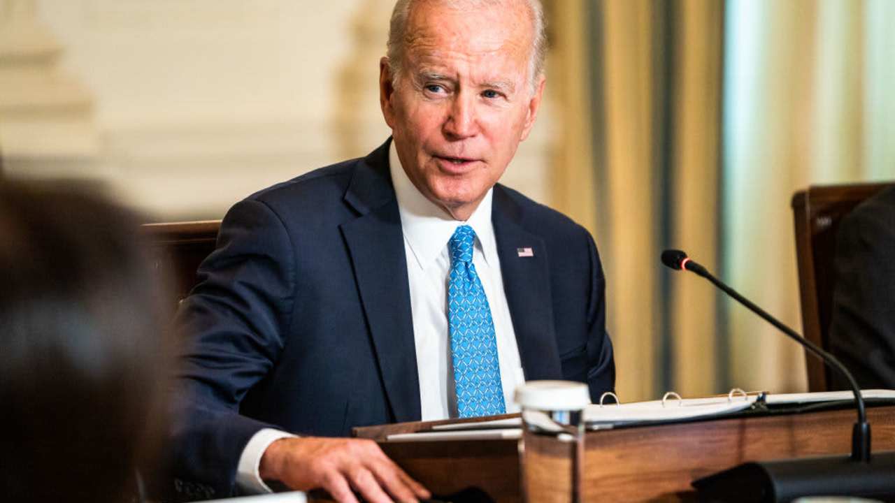 WASHINGTON, DC September 26, 2022: US President Joe Biden speaks during a meeting of the White House Competition Council in the State Dining Room of the White House Monday, September 26, 2022. (Photo by Demetrius Freeman/The Washington Post via Getty Images)