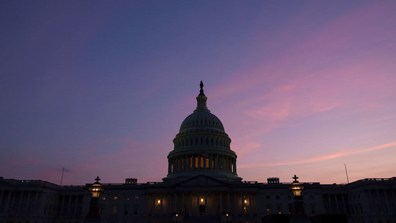 WASHINGTON, DC - JUNE 10: The sun sets behind the U.S. Capitol Building on June 10, 2025 in Washington, DC.