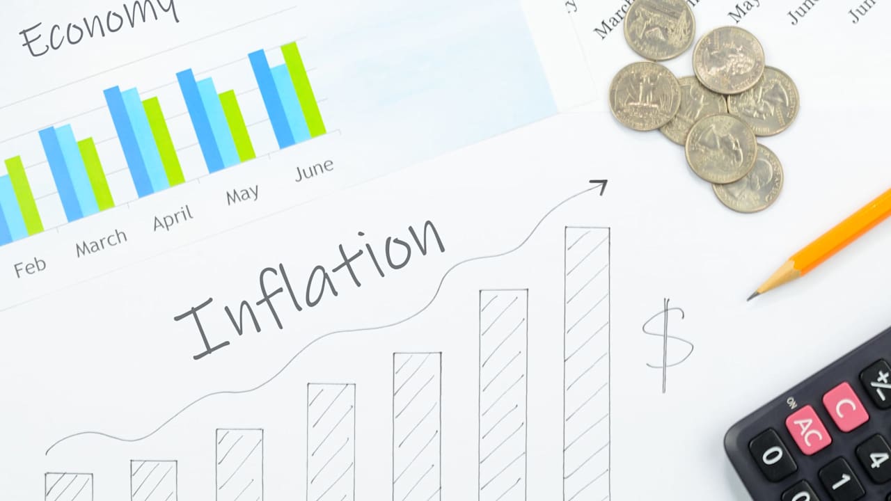 Rising inflation data with monthly rising chart.