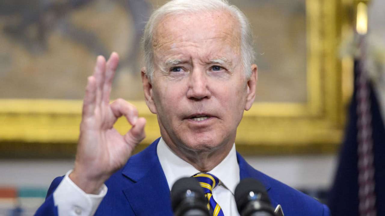 US President Joe Biden speaks during a news conference in the Roosevelt Room of the White House in Washington, DC, US, on Wednesday, Aug. 24, 2022. Biden announced a sweeping package of student-debt relief that forgives as much as $20,000 in loans for some recipients, a move he said would help a generation saddled with unsustainable debt.