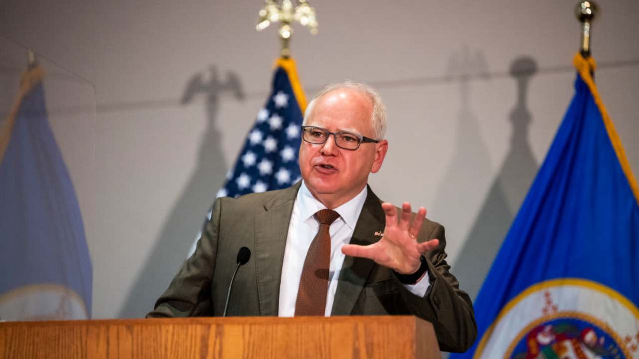 ST. PAUL, MN - APRIL 19: Minnesota Governor Tim Walz speaks during a press conference about public safety as the Derek Chauvin murder trial goes to jury deliberations on April 19, 2021 in St. Paul, Minnesota. Closing statements were heard today in the trial of the former Minneapolis Police officer who is charged with multiple counts of murder in the death of George Floyd. (Photo by Stephen Maturen/Getty Images)