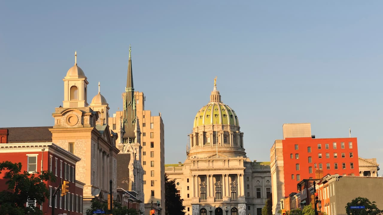 Harrisburg, the State Capital of Pennsylvania at sunset
