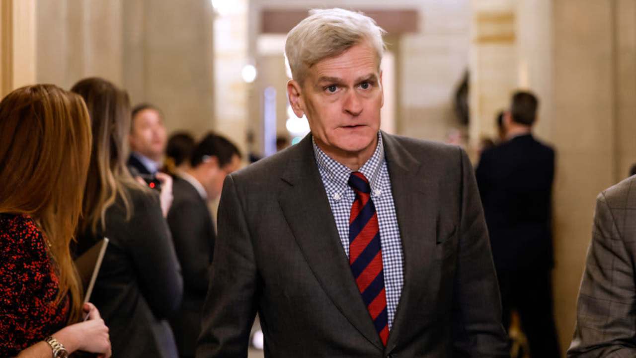 WASHINGTON, DC - NOVEMBER 16: : Sen. Bill Cassidy (R-LA) leaves a meeting with the Senate Republicans at the U.S. Capitol on November 16, 2022 in Washington, DC. During the meeting Senate Minority Leader Mitch McConnell (R-KY) overcame a challenge from Sen. Rick Scott (R-FL) and was re-elected as the Senate Republican leader for the new Congress. (Photo by Anna Moneymaker/Getty Images)