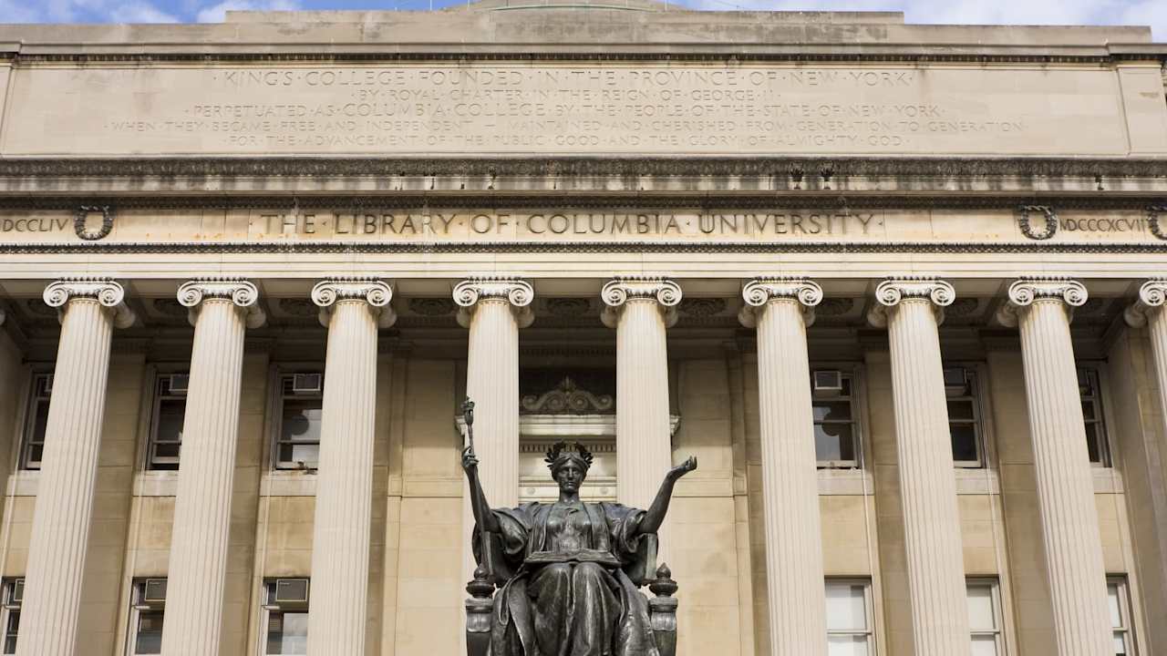 Outdoor photo of the front of a building at Columbia University New York City