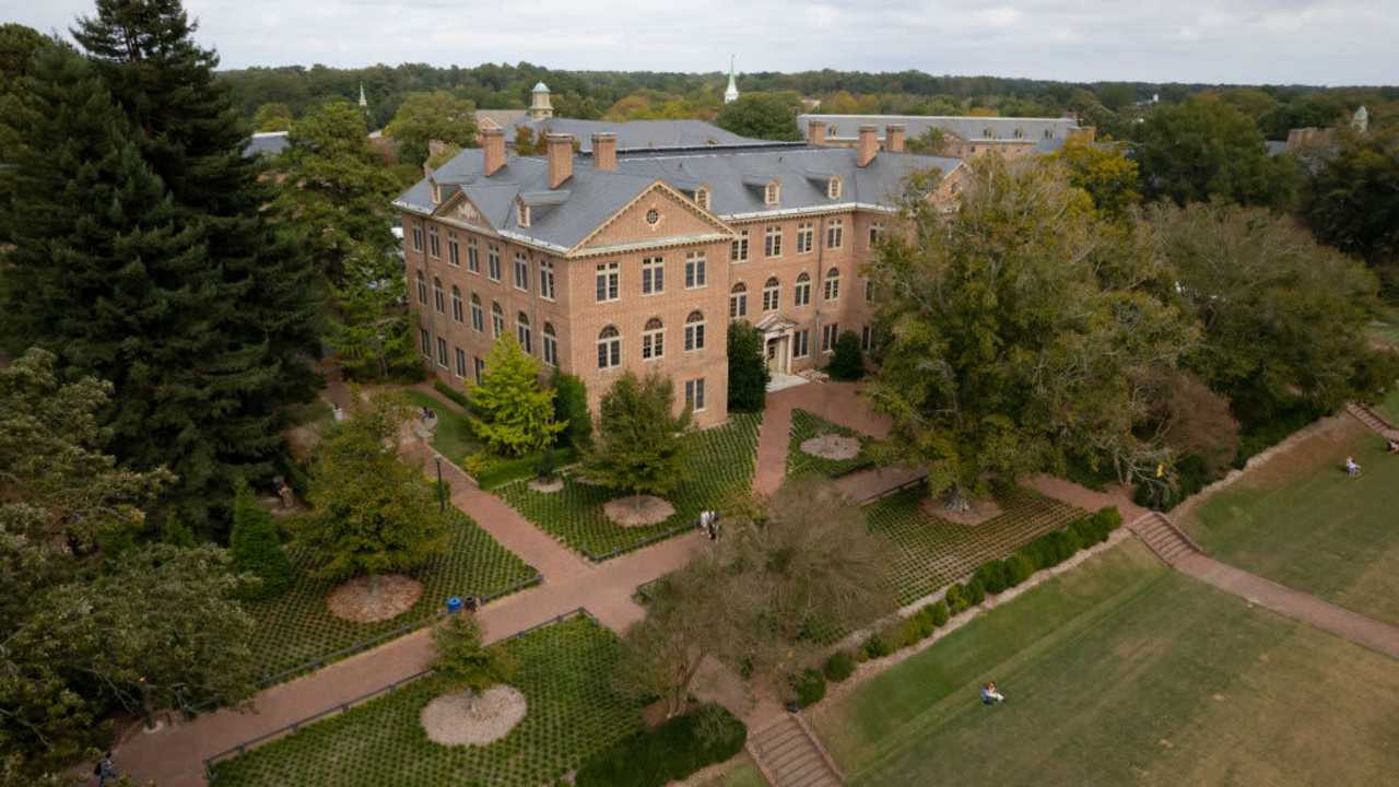 WILLIAMSBURG, VA - OCTOBER 25: The campus of the College of William &amp; Mary is seen from above, Monday, October 25, 2021 in Williamsburg, Virginia. (Photo by Julia Rendleman for The Washington Post via Getty Images)