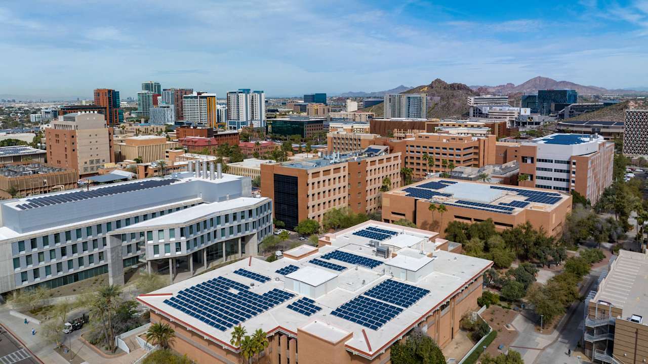 Aerial view of Arizona State University campus in Tucson, Arizona.