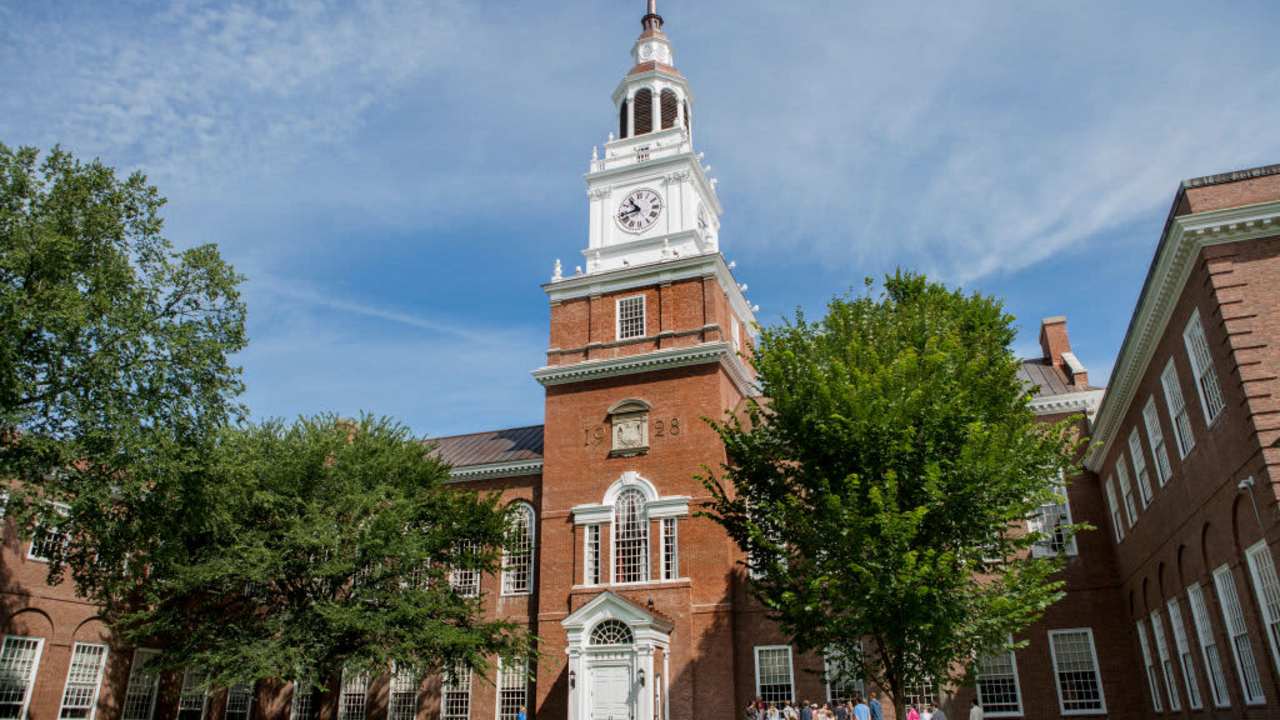 Exterior of the Baker-Berry Library on the Dartmouth College campus in Hanover, New Hampshire.