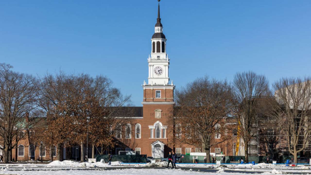 Exterior of the Baker-Berry Library at Dartmouth College on February 8, 2024 in Hanover, New Hampshire.