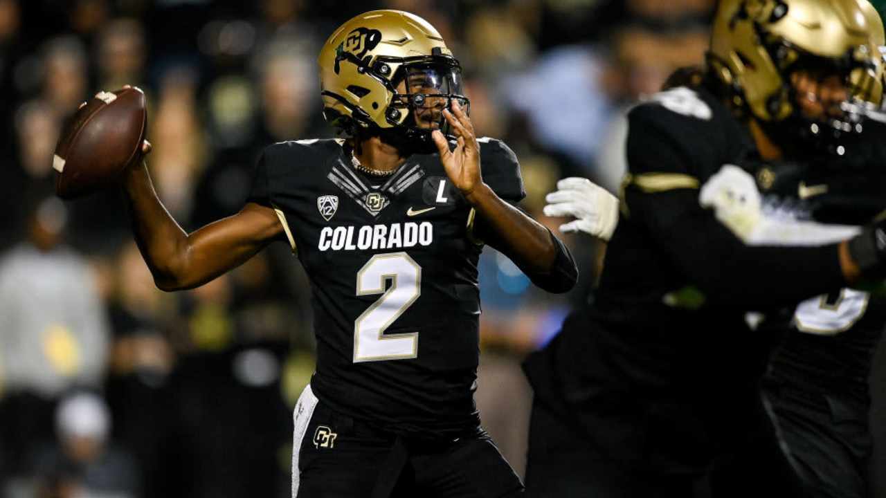 Football quarterback Shedeur Sanders of the Colorado Buffaloes passes in the third quarter against the Colorado State Rams at Folsom Field on September 16, 2023 in Boulder, Colorado.