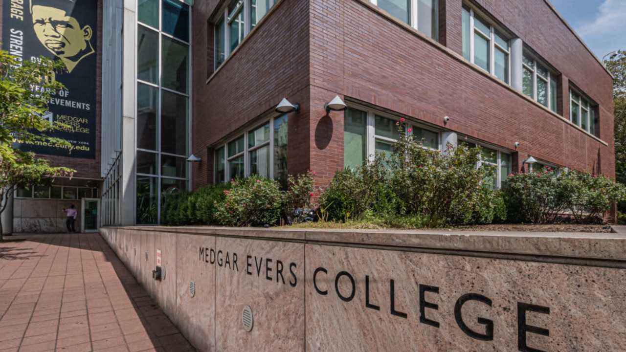 Main entrance to Medgar Evers College campus in Brooklyn, New York.