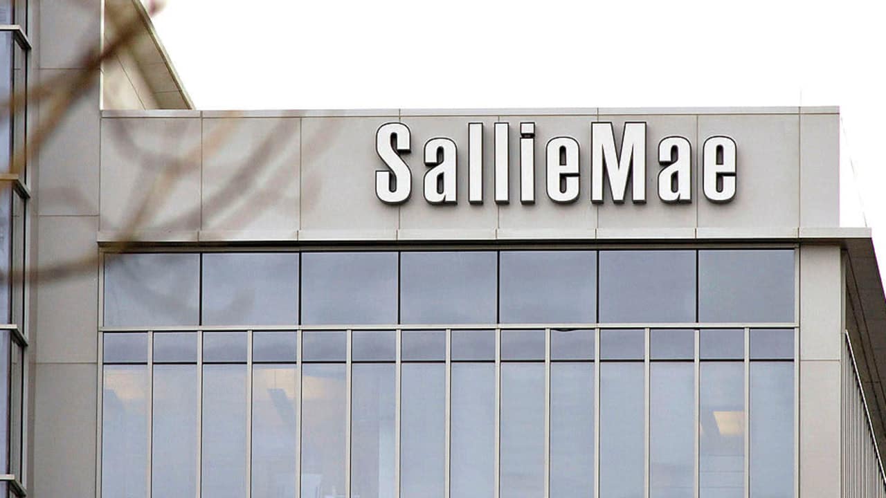 A logo hangs outside the Sallie Mae building in Reston, Virginia, a suburb of Washington DC. Sallie Mae, also known as SLM Corp, is the largest provider of college student loans in the US.