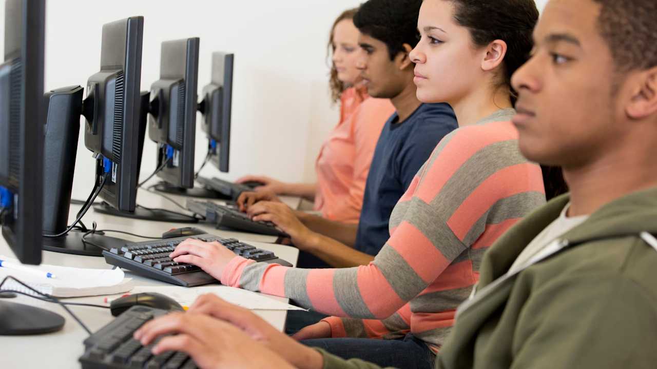 Students taking test in class