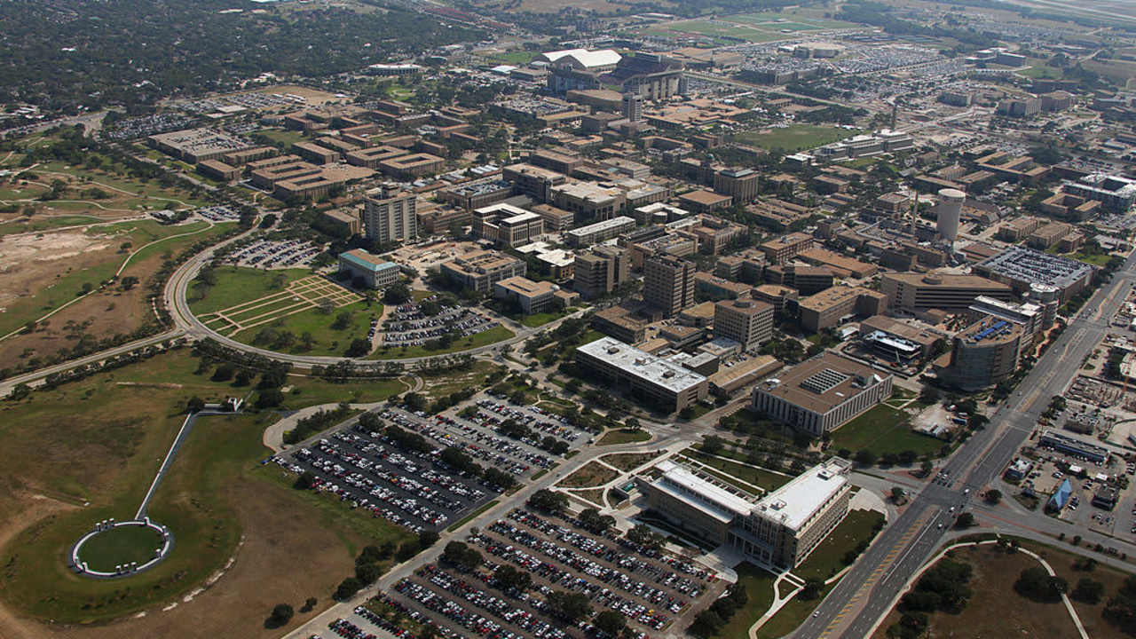 Aerial view of the Texas A&M campus during a game between the Florida Gators and the Texas A&M Aggies in College Station, Texas.