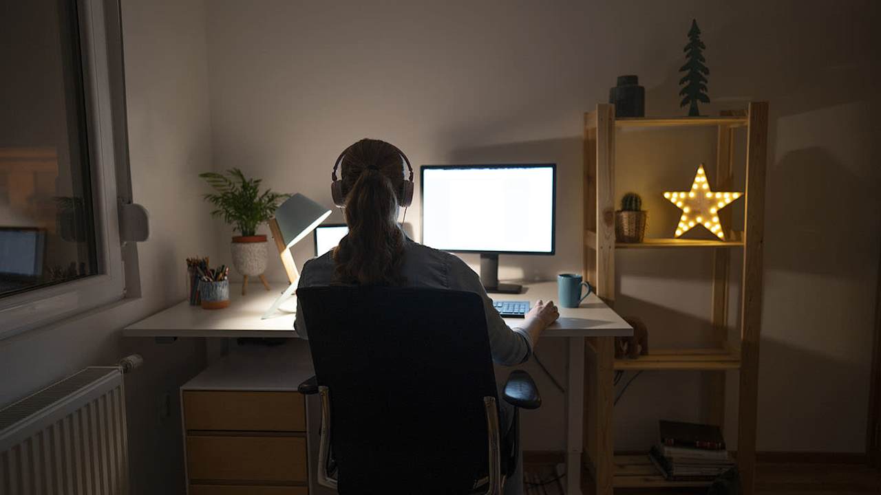 Woman working at night